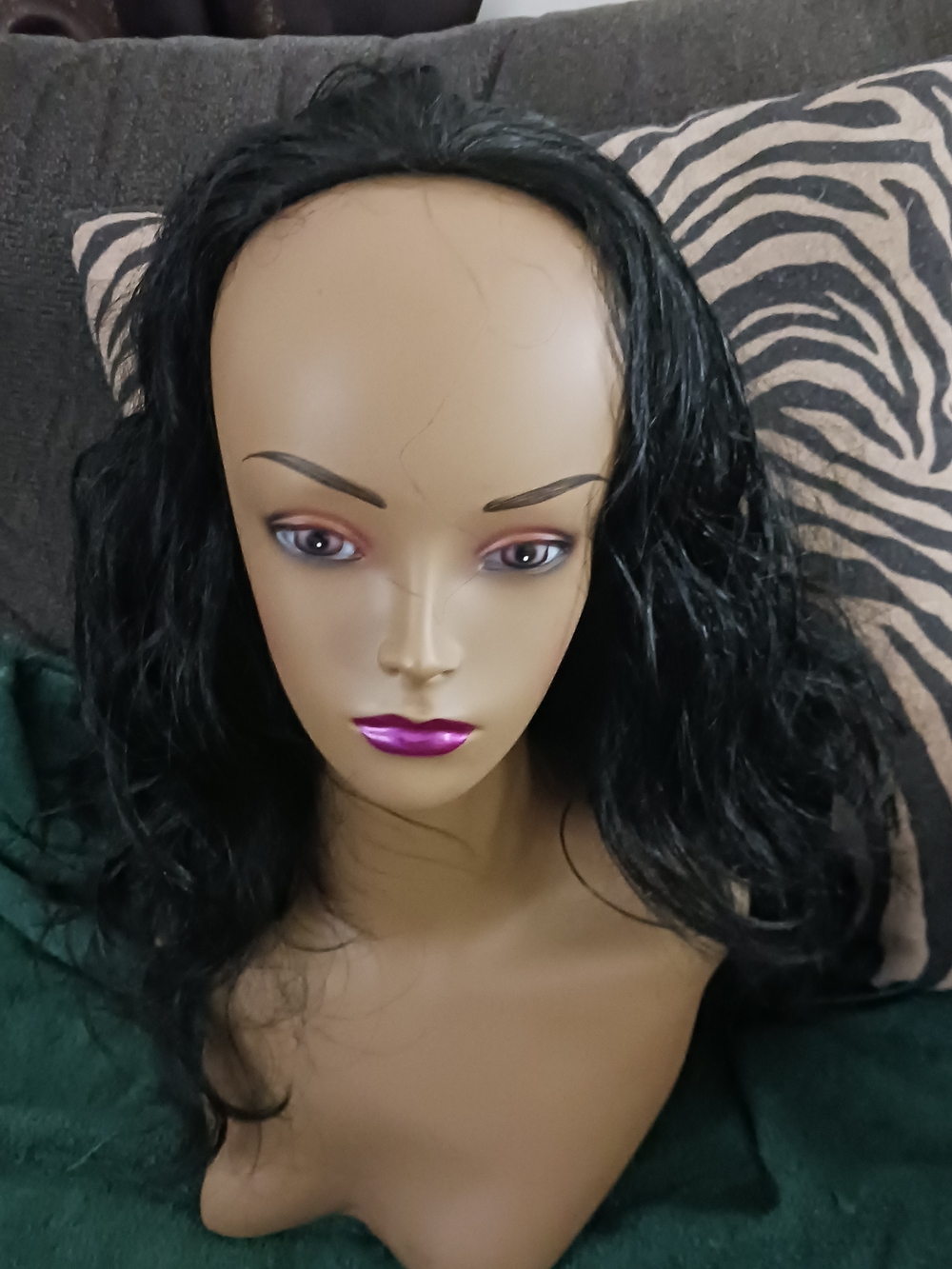 Black Long Wavy Women's Synthetic Hair Half Wig